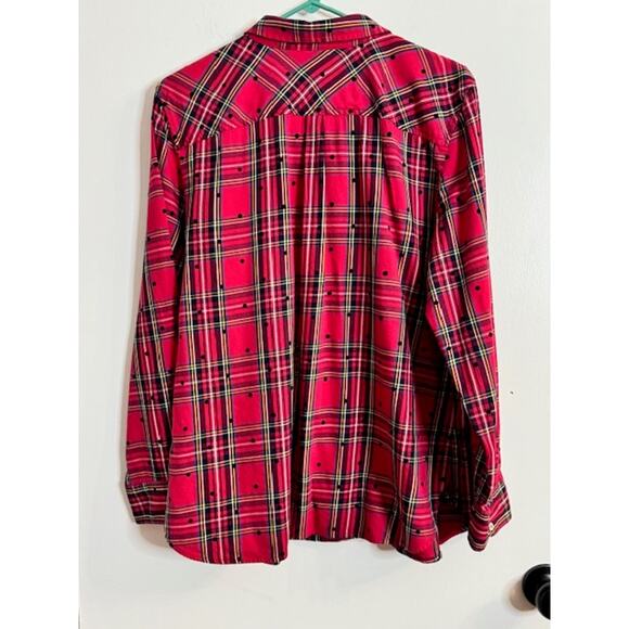 Talbots Red Plaid & Black Polka Dot Button Up Collared Shirt Women's Size XL - Picture 3 of 8